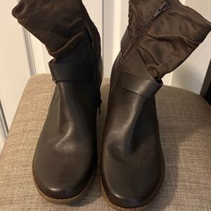 Earth Origins Dark Brown Leather Ankle Booties with Wrap Strap